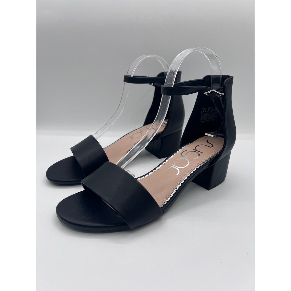 SUGAR 'NOELLE' LOW DRESS BUCKLE SANDAL BLACK SMOOTH WOMENS 9.5W WIDE NEW - Picture 5 of 10
